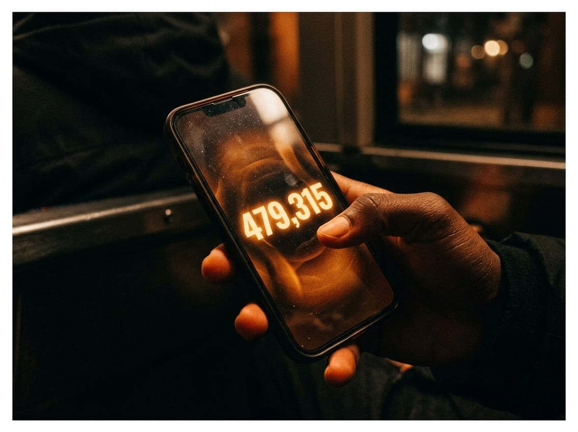 A moody photograph of a phone screen at night showing a stylised progressive jackpot pokies interface with a large amber numerical counter suggesting an accumulating prize, held in shadow with warm rust and amber tones spilling across the surrounding surfaces, in a documentary editorial style